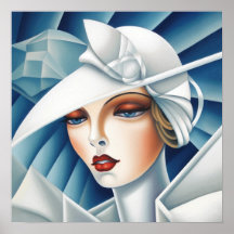 Art Deco Cubism Blue Eyes Woman Portret