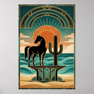 Art Deco Cubistische Vrouw Hemelse Zonneuitbarstin Poster