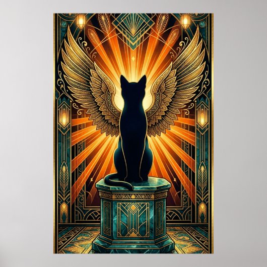Art Deco Curled Sleeping Cat Wall Art Poster (Voorkant)