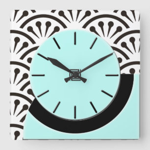 Art Deco Cut-A-Way (Aqua+Black) Vierkante Klok