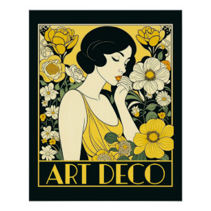 Art Deco Dag Vrouw & Bloemen Perfect Poster