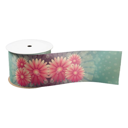 Art Deco Daisy bloem roze en groen Lint (Spoel)