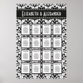 Art Deco Damask Wedding 16 Table Seating Chart Poster (Voorkant)