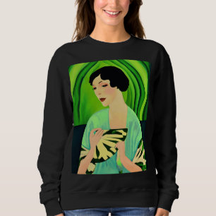 Art Deco Dame met een Fan in Jade Green Trui