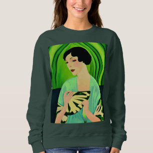 Art Deco Dame met een Waier in Jade Groen Trui