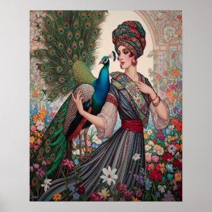 Art Deco Dame met Pauw Poster