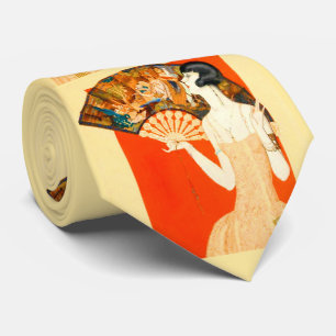 art deco dame met waaier print stropdas