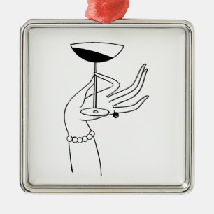Art Deco Dameshand die een champagneglas vasthoudt Metalen Ornament