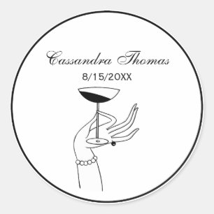 Art Deco Dameshand die een champagneglas vasthoudt Ronde Sticker
