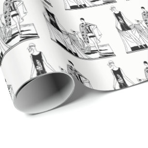 Art Deco damesmode aan het strand in vintage stijl Cadeaupapier