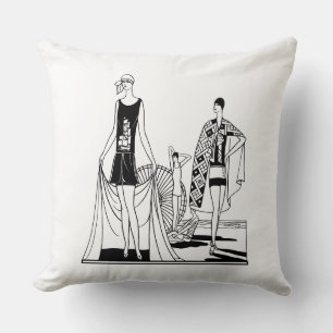 Art Deco damesmode aan het strand in vintage stijl Kussen