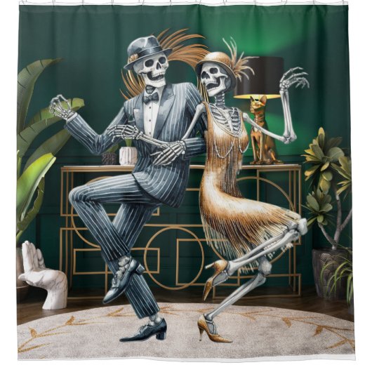 Art Deco Dancing Skeletten Douchegordijn (Voorkant)
