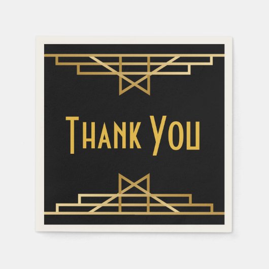  Art Deco Dank u Black & Gold Gatsby Servetten (Voorkant)