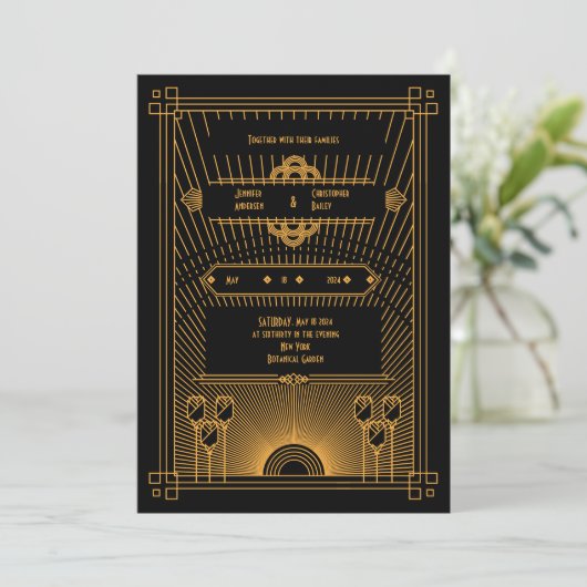 Art Déco Dark Elégant Mariage Invitation (Debout devant)