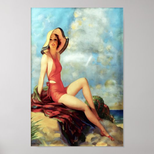 Art Deco - De vrijetijdsbesteding van het strand Poster (Voorkant)