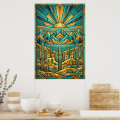 Art Deco Desert Sunset Poster - Geometric Saguaro  (Cuisine)