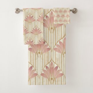 Art Deco Design in Dusty Pink en Roos Gold Bad Handdoek