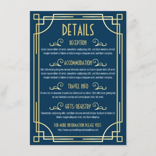 Art Déco Détails du Mariage Carte Informations sur (Devant)