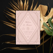 Art Deco Diamond Blush Pink Rose Gold Wedding Kaart