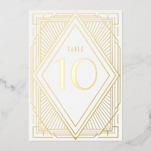 Art Deco Diamond Gold Wedding Table Number Folie Uitnodiging (Voorkant)