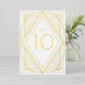 Art Deco Diamond Gold Wedding Table Number Folie Uitnodiging (Staand Voorkant)