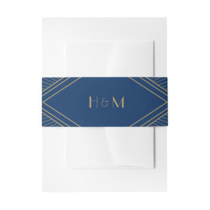 Art Deco Diamond Navy Blue Gold Wedding Uitnodigingen Wikkel