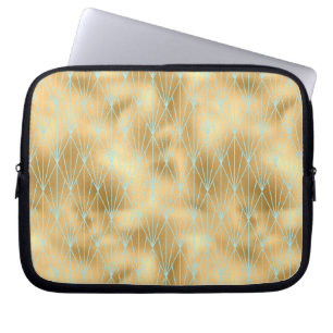 Art Deco Diamond Pattern 2, Gold & Blauwgroen Laptop Sleeve