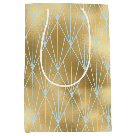 Art Deco Diamond Pattern 2, Gold & Blauwgroen Medium Cadeauzakje (Voorkant)