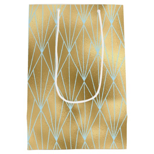 Art Deco Diamond Pattern 2, Gold & Blauwgroen Medium Cadeauzakje (Achterkant)