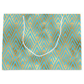 Art Deco Diamond Pattern, Blauwgroen & Gold Groot Cadeauzakje (Voorkant)