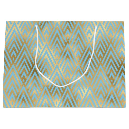 Art Deco Diamond Pattern, Blauwgroen & Gold Groot Cadeauzakje (Voorkant)