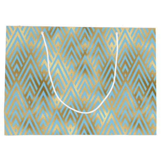 Art Deco Diamond Pattern, Blauwgroen & Gold Groot Cadeauzakje (Achterkant)
