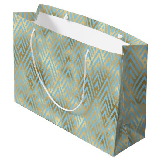 Art Deco Diamond Pattern, Blauwgroen & Gold Groot Cadeauzakje (Achterkant Gekanteld)