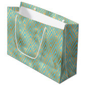 Art Deco Diamond Pattern, Blauwgroen & Gold Groot Cadeauzakje (Voorkant Gekanteld)
