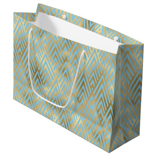 Art Deco Diamond Pattern, Blauwgroen & Gold Groot Cadeauzakje (Voorkant Gekanteld)