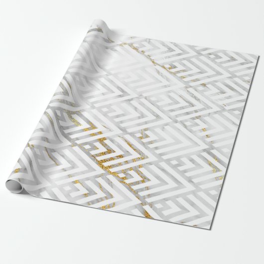Art Deco Diamond Triangles Grey Gold White Marble Cadeaupapier (Uitgerold)