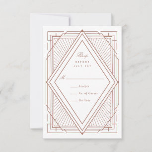 Art Deco Diamond White en Roos Gold Wedding RSVP Kaartje
