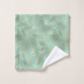 Art Deco Diamonds Patroon, Blauwgroen & goud Bad Handdoek (Wasdoekje)