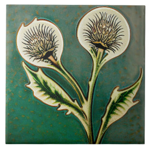 Art Deco Distel Wanddecoratie Art Nouveau Keramiek Tegeltje