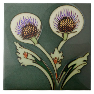 Art Deco Distel Wanddecoratie Art Nouveau Keramisc Tegeltje