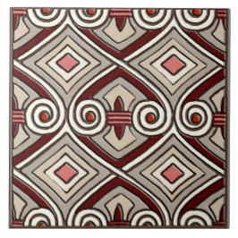 Art Deco Doet Perzië (Tan, koraal, grijs en kastan Tegeltje