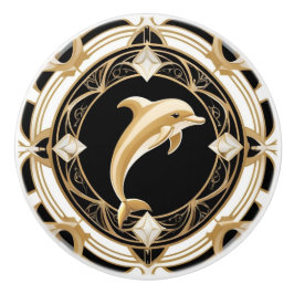 Art Deco Dolfijn Zwart Wit Goud Nautisch Keramische Knop