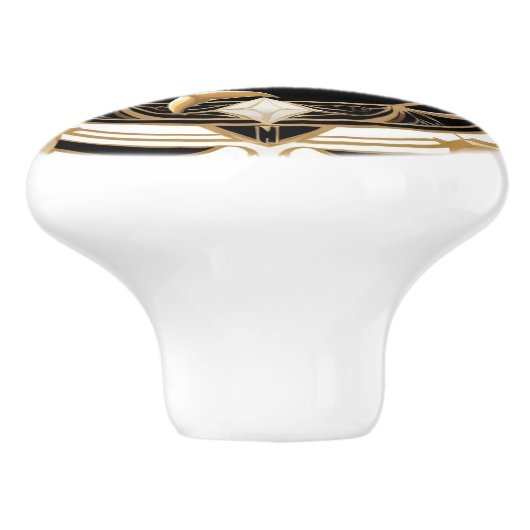 Art Deco Dolfijn Zwart Wit Goud Nautisch Keramische Knop (Zijkant)