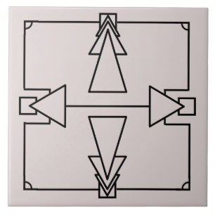 Art Deco Double Arrow op Black en Silver Tile Tegeltje