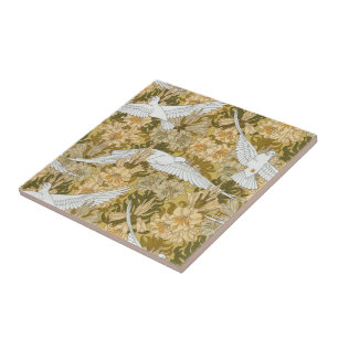  Art Deco Doves en Flowers Tegeltje