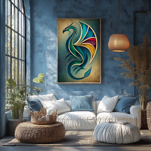 Art Deco Draak Abstract Geometrische Fantasie Muur Poster