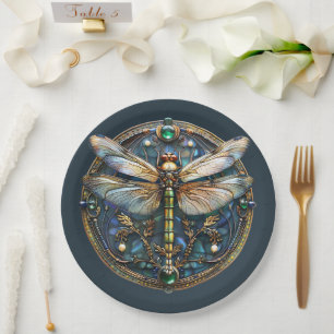 Art Deco Dragonfly Parels Emerald Goud Papieren Bordje