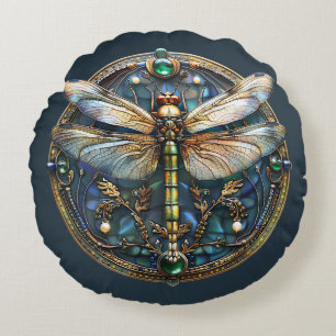 Art Deco Dragonfly Parels Smaragden Goud Turquoise Rond Kussen