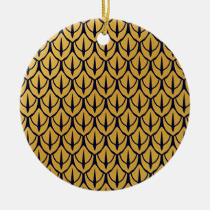 Art Deco Dragonschubben - Blauwe en Gouden Schubbe Keramisch Ornament