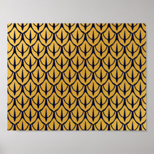 Art Deco Dragonschubben - Blauwe en Gouden Schubbe Poster